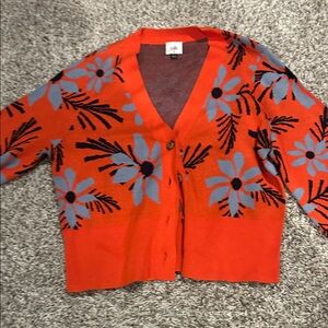 CAbi Orange Floral Cardigan with Black and Gray Accents